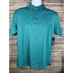 Ben Hogan Mens Teal Blue Drink Print Short Sleeve Performance Golf Polo Shirt S